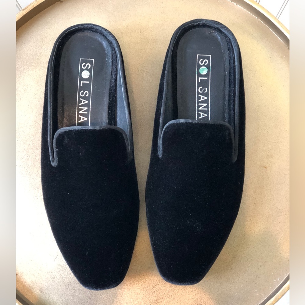 SOL SANA BLACK VELVET SLIDES SMOKING SLIPPERS | SIZE: 36 | EUC